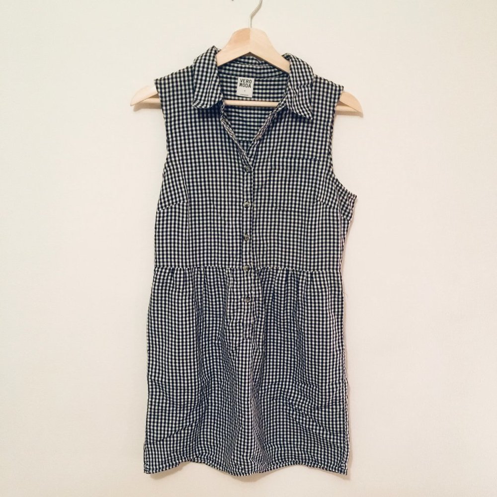 Vero Moda black checked sleeveless button up dress - M